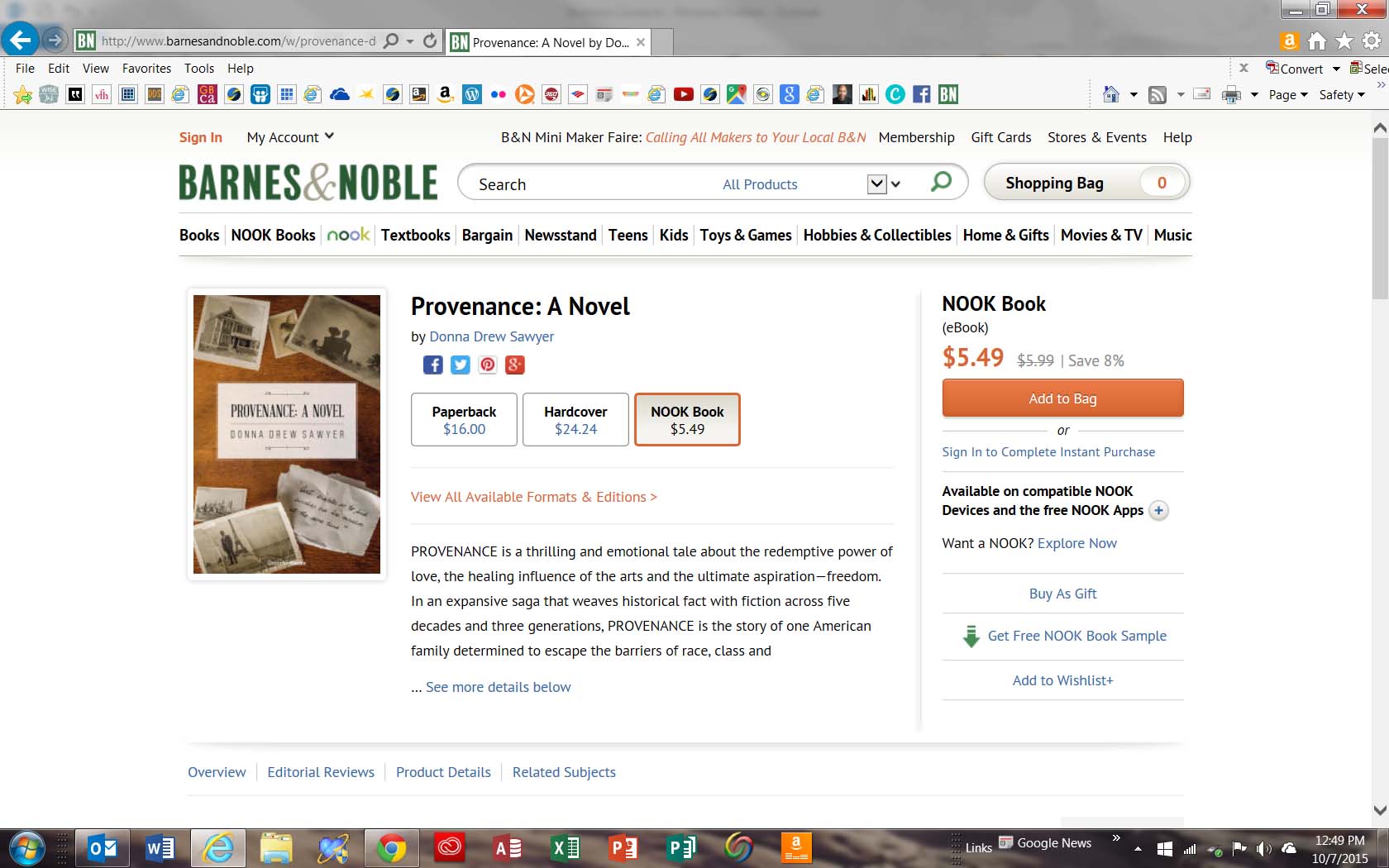 screen shot of B&N sales page